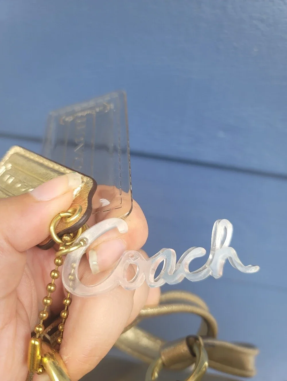 Coach Poppy Metallic Gold Leather Tote With Cursive Coach Charm